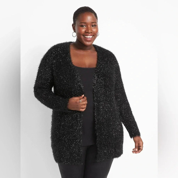 Like New! Lane Bryant Open Front Metallic Eyelash Cardigan, Size 22/24, Black - Picture 2 of 9